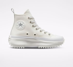 White / Silver Women's Converse Run Star Leather Platform Shoes | TJQ-893624