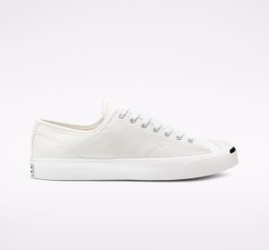 White / White / Black Men's Converse Jack Purcell Canvas Shoes | JIW-493071