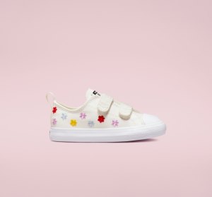 White / White Kids' Converse Chuck Taylor All Star Easy-On Floral Embroidery Canvas Shoes | IDL-781509