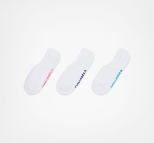 White Women's Converse 3-Pack Wordmark Cushion No-Show Socks | IVU-509184