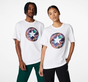 White Women's Converse Go-To Chuck Taylor Patch Heat Map Standard Fit T Shirts | WKT-149768