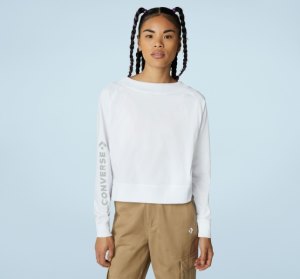 White Women's Converse Knit Open Back Neck Sweatshirts | SPH-139576